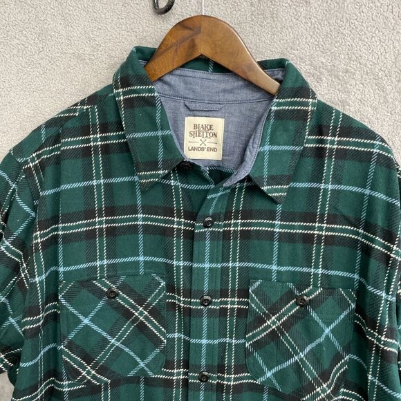 NEW Blake Shelton X Lands' End Men's 2XLT Green Plaid Flannel Shirt - Picture 6 of 9